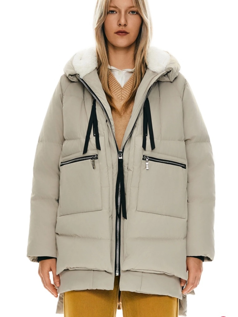 OROLAY Sherpa-Lined Jacket in Beige and Orange